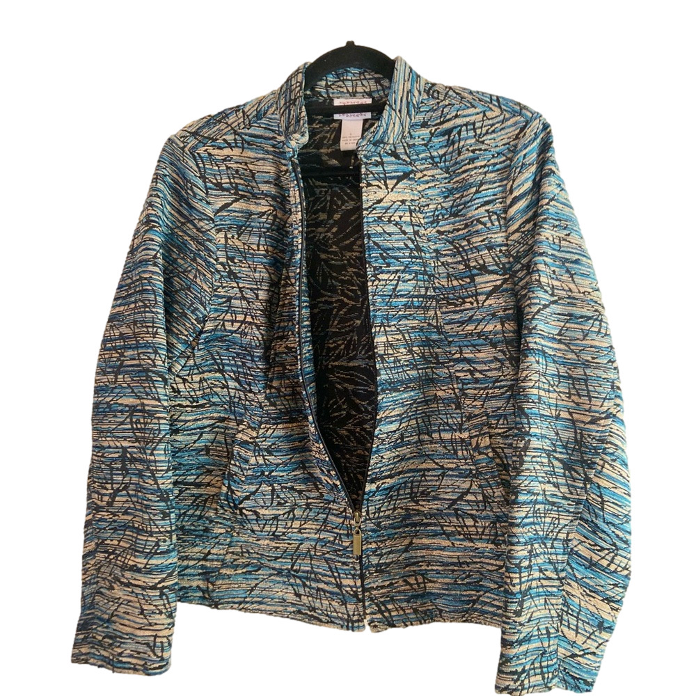 Renaissance~Vintage~Heavy Tapestry Jacket~Zipper Closure~Mandarin Collar ~Size L